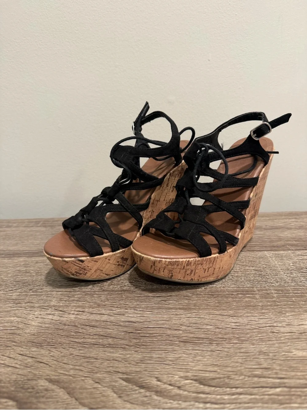 Mossimo Supply Co. Black Strappy Cork Wedge Sandals